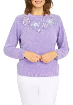 Cheapest 👍 Alfred Dunner 👩 Women's Crew Neck Long Sleeve Floral Chenille Sweater 🌟 -Alfred Dunner Sales Belk 783