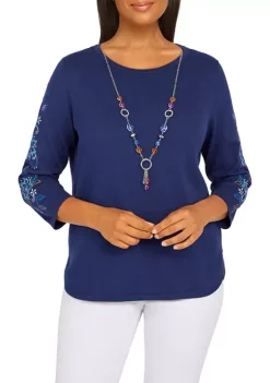 Best Pirce 🤩 Alfred Dunner Plus Size Lake Placid Embroidered Sweater With Detachable Necklace 😀