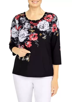 Top 10 🥰 Alfred Dunner 👩 Women's Crew Neck 3/4 Sleeve Floral Print Top 🔥 -Alfred Dunner Sales Belk 799