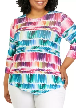 Best reviews of 🔥 Alfred Dunner Plus Size 3/4 Sleeve Brushstrokes Print Top ❤️