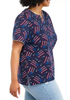 Discount 💯 Alfred Dunner Plus Size Short Sleeve Flag Print T-Shirt 🔥 -Alfred Dunner Sales Belk 809
