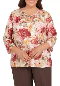 Wholesale 🔥 Alfred Dunner Plus Size Sorrento Tapestry Floral Print Lace Neck Top ⌛ -Alfred Dunner Sales Belk 82