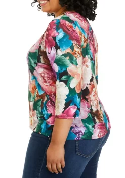 Discount 🎁 Alfred Dunner Plus Size Realistic Flowers Top 😀 -Alfred Dunner Sales Belk 828