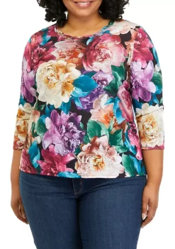 Discount 🎁 Alfred Dunner Plus Size Realistic Flowers Top 😀 -Alfred Dunner Sales Belk 829