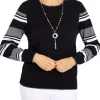 Best Sale 💯 Alfred Dunner 👩 Women's Classics Striped Sleeve Novelty Sweater 🧨 -Alfred Dunner Sales Belk 833