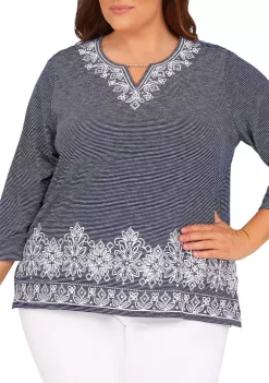 Brand new ❤️ Alfred Dunner Plus Size Lake Placid 👩 Womens Embroidered Mini Stripe Top 💯 -Alfred Dunner Sales Belk 842