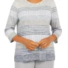 Cheapest 🥰 Alfred Dunner 👩 Women's Stonehenge Crew Neck 3/4 Sleeve Stripe Print Top 🌟 -Alfred Dunner Sales Belk 856