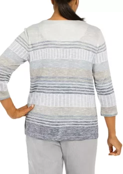 Cheapest 🥰 Alfred Dunner 👩 Women's Stonehenge Crew Neck 3/4 Sleeve Stripe Print Top 🌟 -Alfred Dunner Sales Belk 857