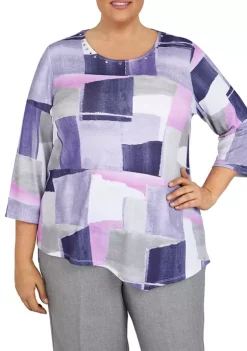 Best Sale ⌛ Alfred Dunner Plus Size Stained Glass Print Knit Top ✨ -Alfred Dunner Sales Belk 861