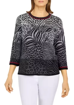 Best Sale 👏 Alfred Dunner Petite Ombré Animal Skin Sweater 🎁 -Alfred Dunner Sales Belk 865