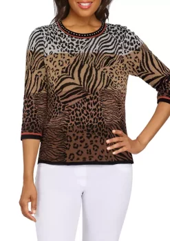 Best Sale 👏 Alfred Dunner Petite Ombré Animal Skin Sweater 🎁 -Alfred Dunner Sales Belk 866