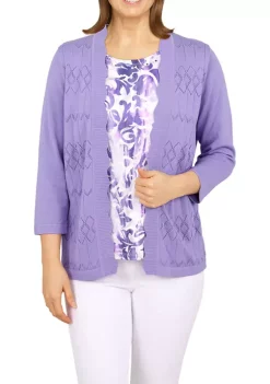 Budget 🧨 Alfred Dunner 👩 Women's Tivoli Gardens 2Fer Sweater with Scroll Print Inner 😍 -Alfred Dunner Sales Belk 869