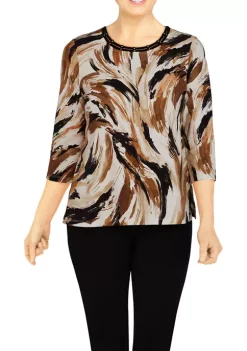 Best deal 🤩 Alfred Dunner Petite Skin Brushstroke Print Knit Top ❤️ -Alfred Dunner Sales Belk 881