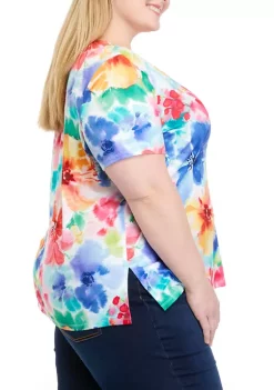 Hot Sale ⌛ Alfred Dunner Plus Size Watercolor Print Top 😍 -Alfred Dunner Sales Belk 891