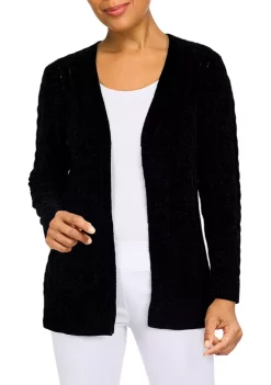 Hot Sale 😍 Alfred Dunner 👩 Women's Open Front Chenille Cardigan with Pockets 💯