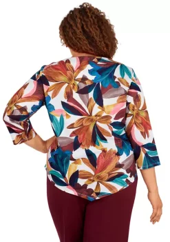 Flash Sale 👏 Alfred Dunner Plus Size 3/4 Sleeve Abstract Print Top 🔔 -Alfred Dunner Sales Belk 915