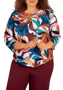 Flash Sale 👏 Alfred Dunner Plus Size 3/4 Sleeve Abstract Print Top 🔔 -Alfred Dunner Sales Belk 916
