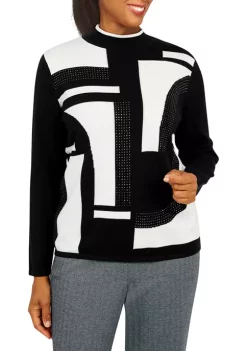 Best deal 😀 Alfred Dunner Plus Size Empire State Mock Neck Long Sleeve Geometric Sweater ✔️ -Alfred Dunner Sales Belk 931