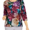 Best Sale 🌟 Alfred Dunner Petite Classics Realistic Flowers Knit Top ✔️ -Alfred Dunner Sales Belk 950