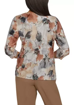 Cheapest 🥰 Alfred Dunner Petite Classics Watercolor Floral Texture Knit Top ⌛ -Alfred Dunner Sales Belk 987