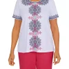 Cheap 😀 Alfred Dunner 👩 Women's Happy Hour Medallion Center Knit Top 🛒 -Alfred Dunner Sales Belk 992