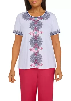 Cheap 😀 Alfred Dunner 👩 Women's Happy Hour Medallion Center Knit Top 🛒 -Alfred Dunner Sales Belk 994