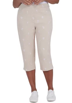 Outlet ✔️ Alfred Dunner 👩 Women's Key Largo Palm Tree Embroidered Clam Digger Capris 👏 -Alfred Dunner Sales Belk 997